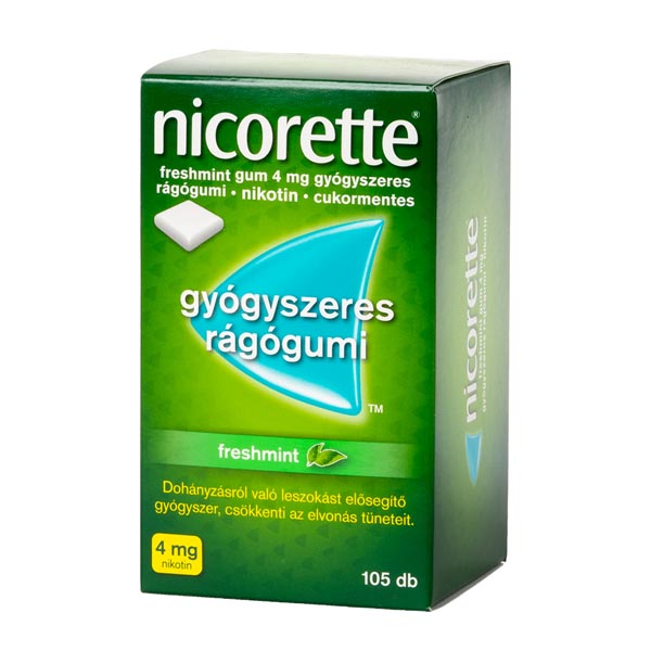 Nicorette Freshmint gum 4 mg gyógyszeres rágógumi 105x