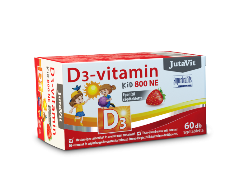 Jutavit KID D3 800NE rágótabletta eper 60x