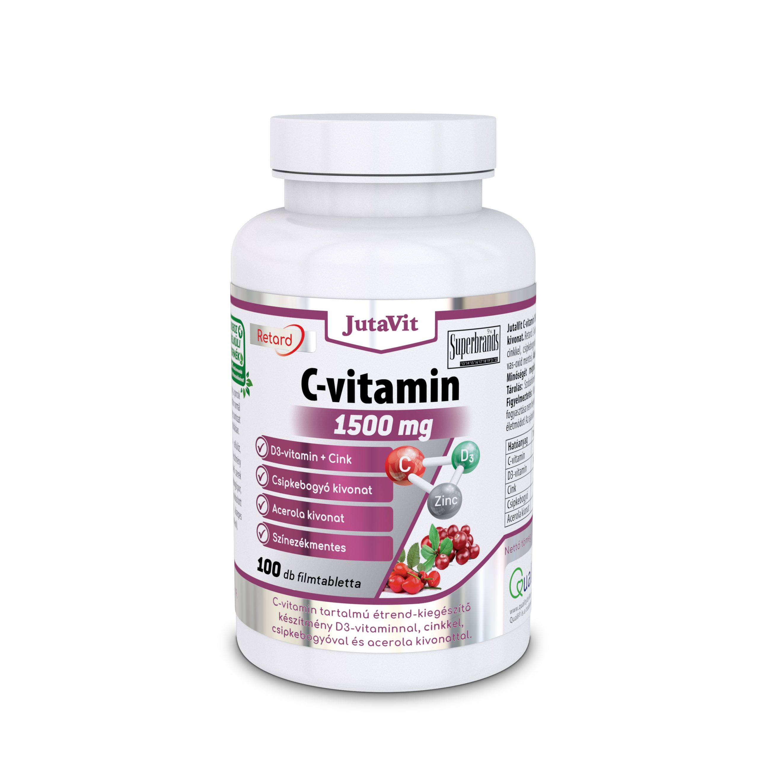 Jutavit C-vitamin 1500mg Csipkeb+Acer+D3+Zn ret.ft 100x