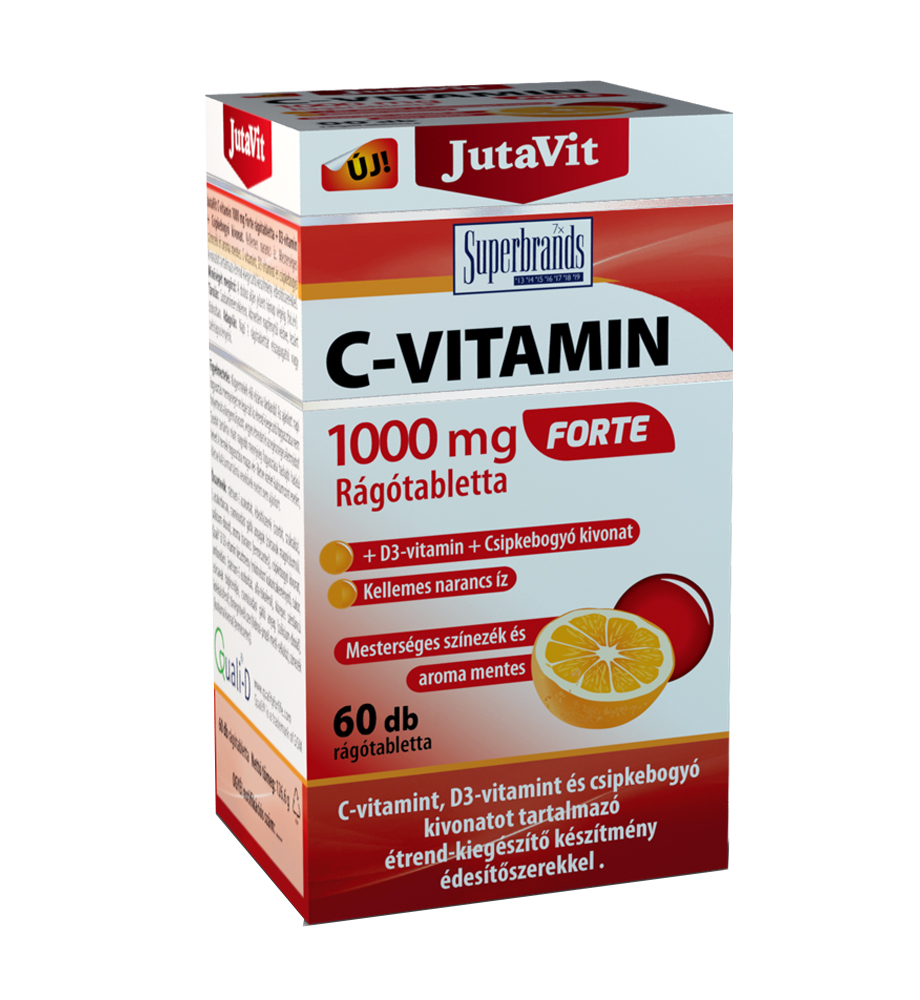 JutaVit C-vitamin 1000 mg +D3 Csipkeb.FORTE rágóta 60x
