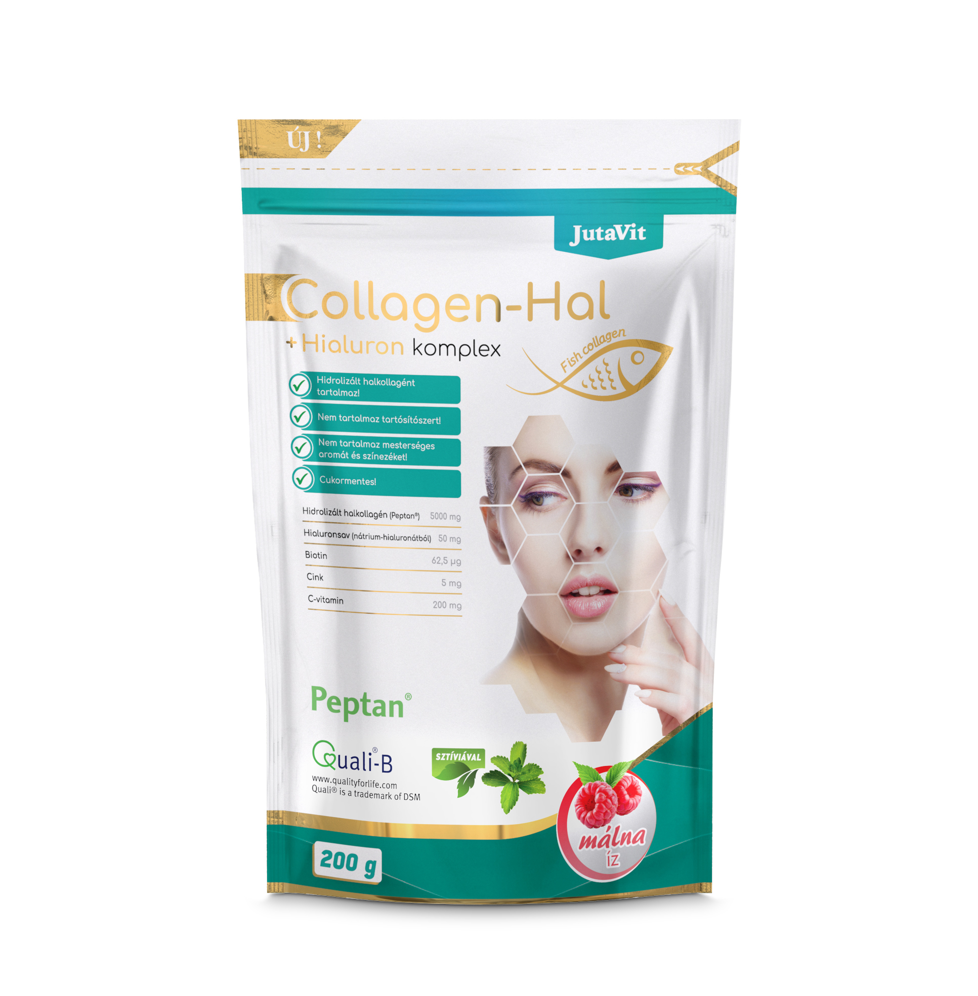 JutaVit Collagen-Hal+Hialuron Komplex por Málna 200g