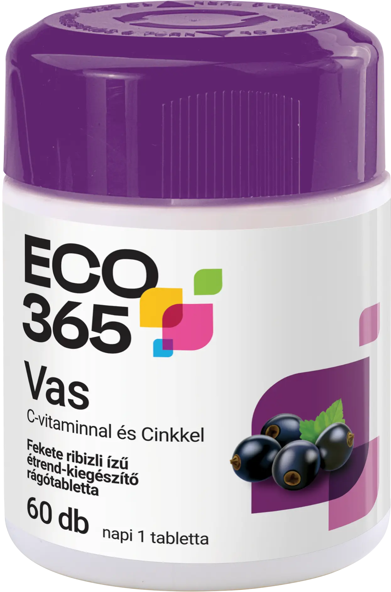ECO365 Vas C vitamin Cink rágótabletta feketeribiz 60x
