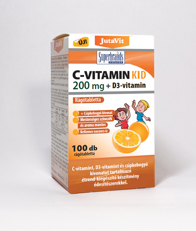 JutaVit C-vitamin KID 200 mg+D3 rágótabletta Naran 100x